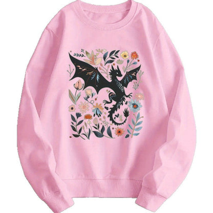 Damen Sweatshirt Drachen Blumenmotiv Eveloria