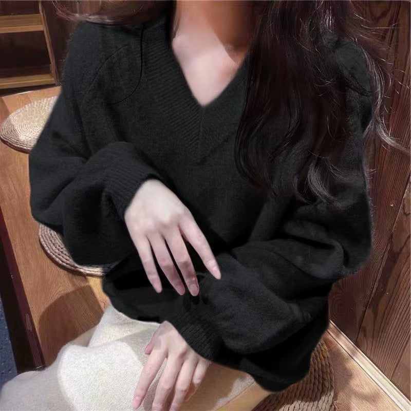 Damen Oversized V-Pullover Weiches Material Lässiger Schnitt