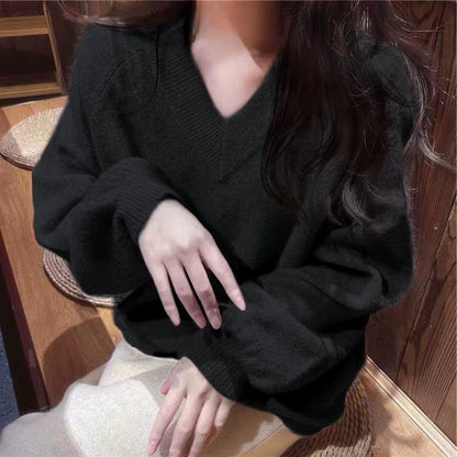 Damen Oversized V-Pullover Weiches Material Lässiger Schnitt