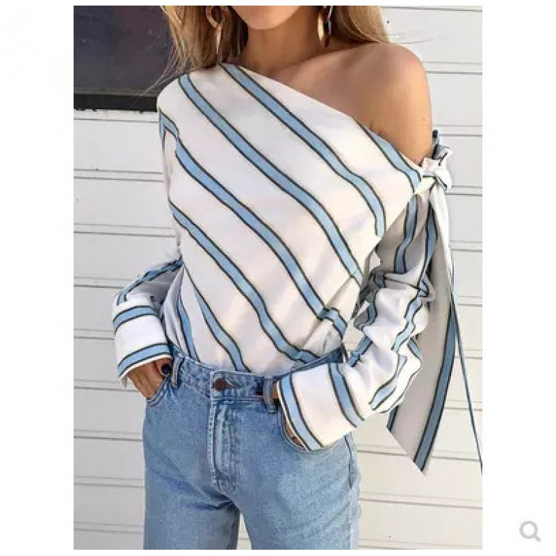 Damen Bluse Aufgesetzte Schulter Streifenoptik Eveloria
