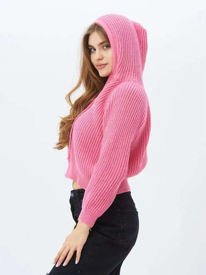 Damen Hoodie Weiches RippstrickMaterial Mit Kordelzug