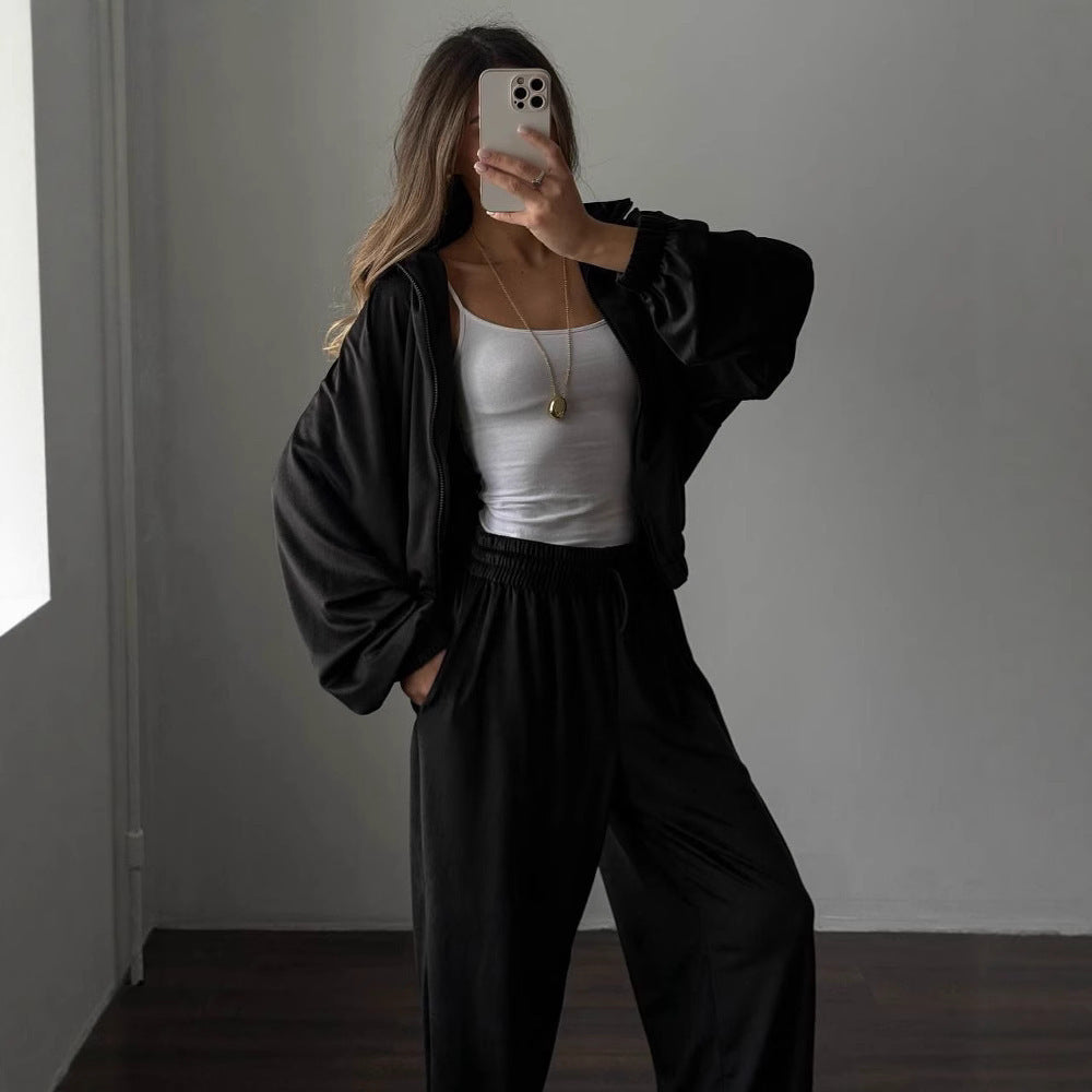 Damen Velours Jogginganzug Reißverschluss Gummizug Eveloria