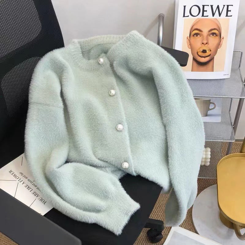 Damen Flauschiger Longpullover Rundhalsausschnitt