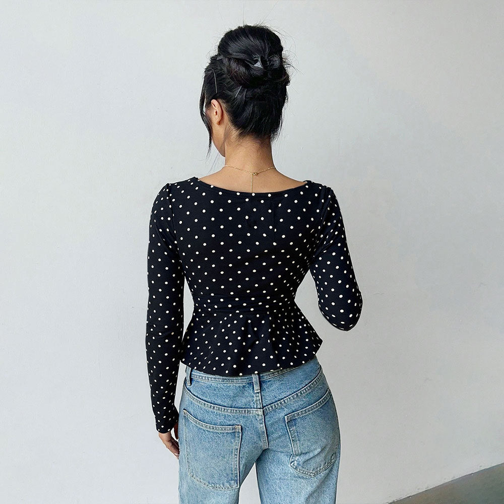Damen Bluse Peplum Polka Dot Muster