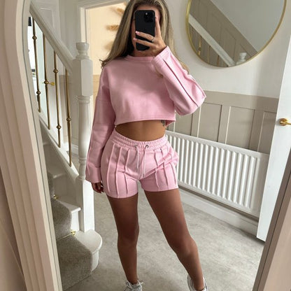 Damen Freizeit-Cropped-Set Weite Shorts 3/4-Ärmel - Eveloria