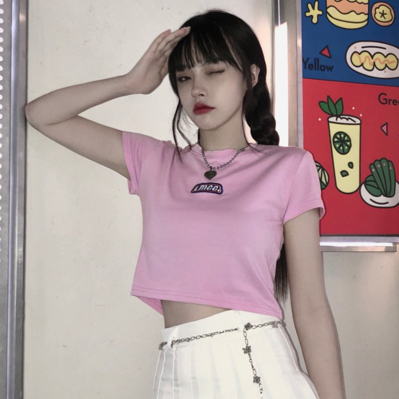 Damen Cropped T-Shirt Figurbetont Baumwolle Weiß