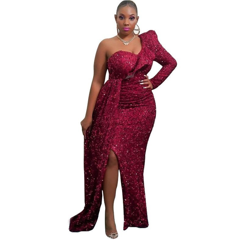 Damen Pailletten-Kleid Asymmetrischer Schnitt Schimmernd