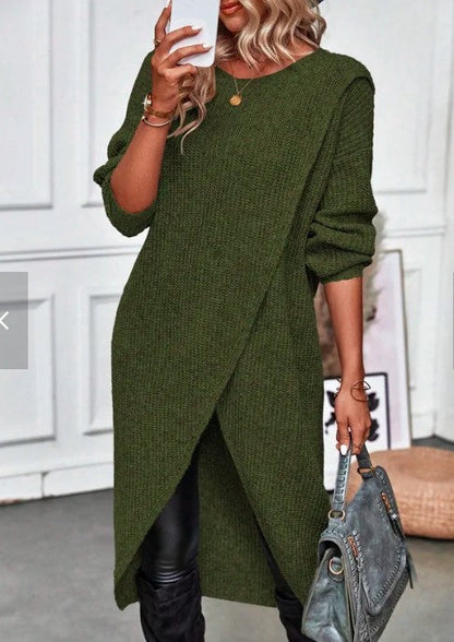 Damen Strickkleid Asymmetrisch Oversized Grau