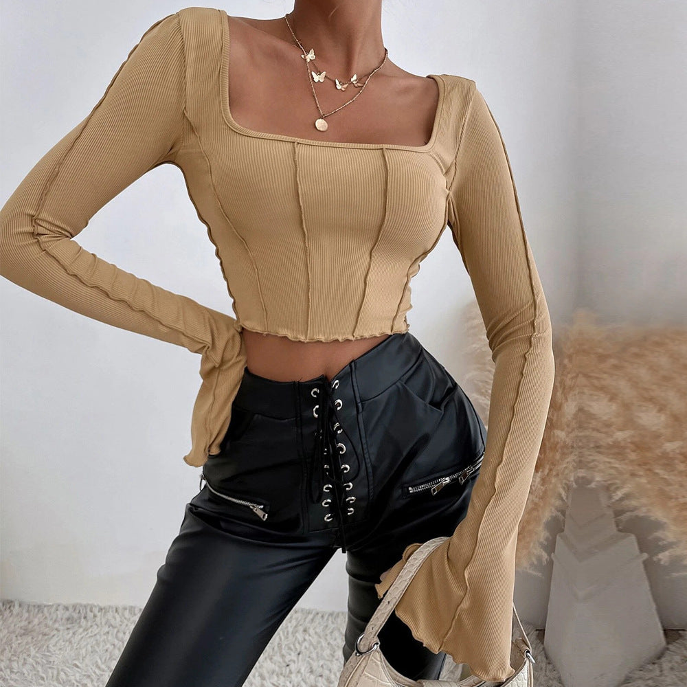 Damen Crop- mit quadratischem Ausschnitt und langen Ärmeln Eveloria