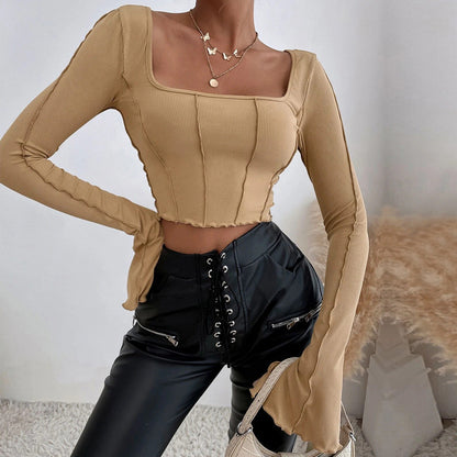 Damen Crop- mit quadratischem Ausschnitt und langen Ärmeln Eveloria