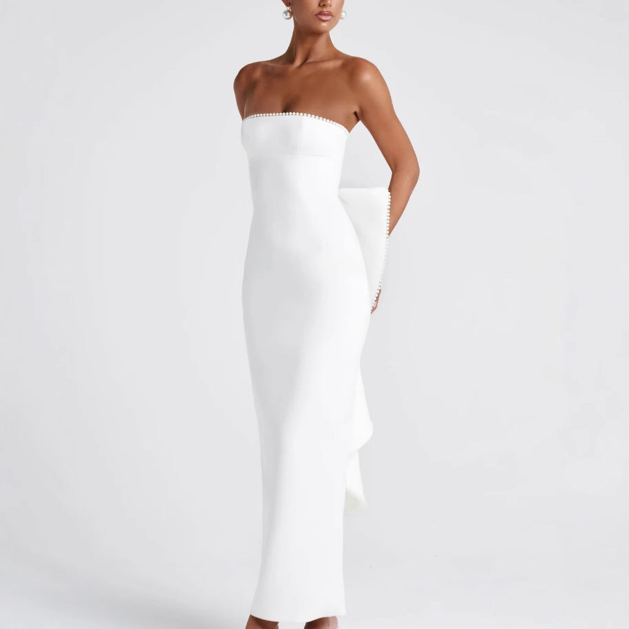 Damen Maxikleid Schulterfrei Rüschen Eveloria