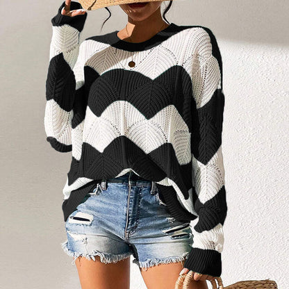 Damen Strickpullover Gewellt Weit Schnitt Eveloria