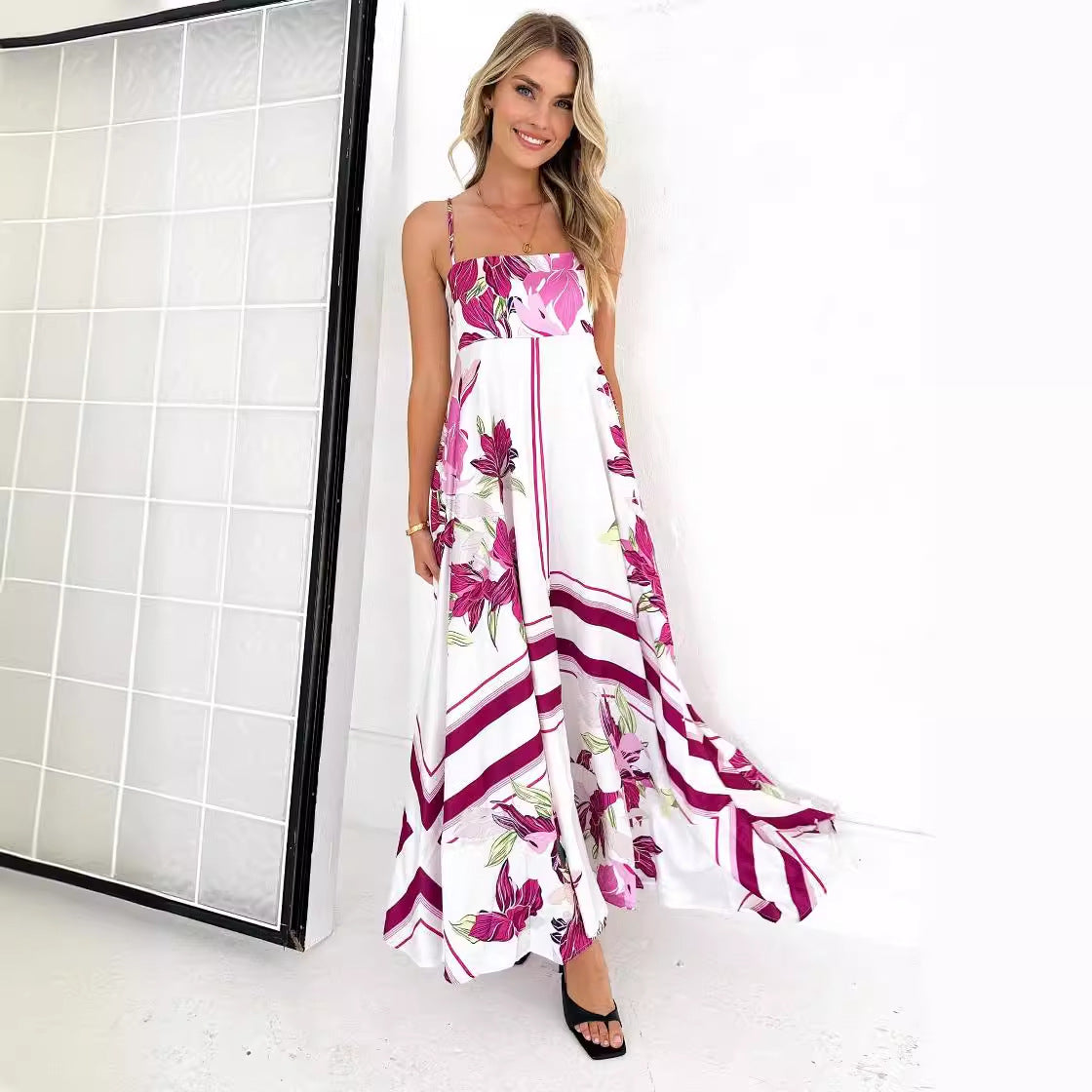 Damen Maxikleid Luftiger Schnitt Grafische Muster