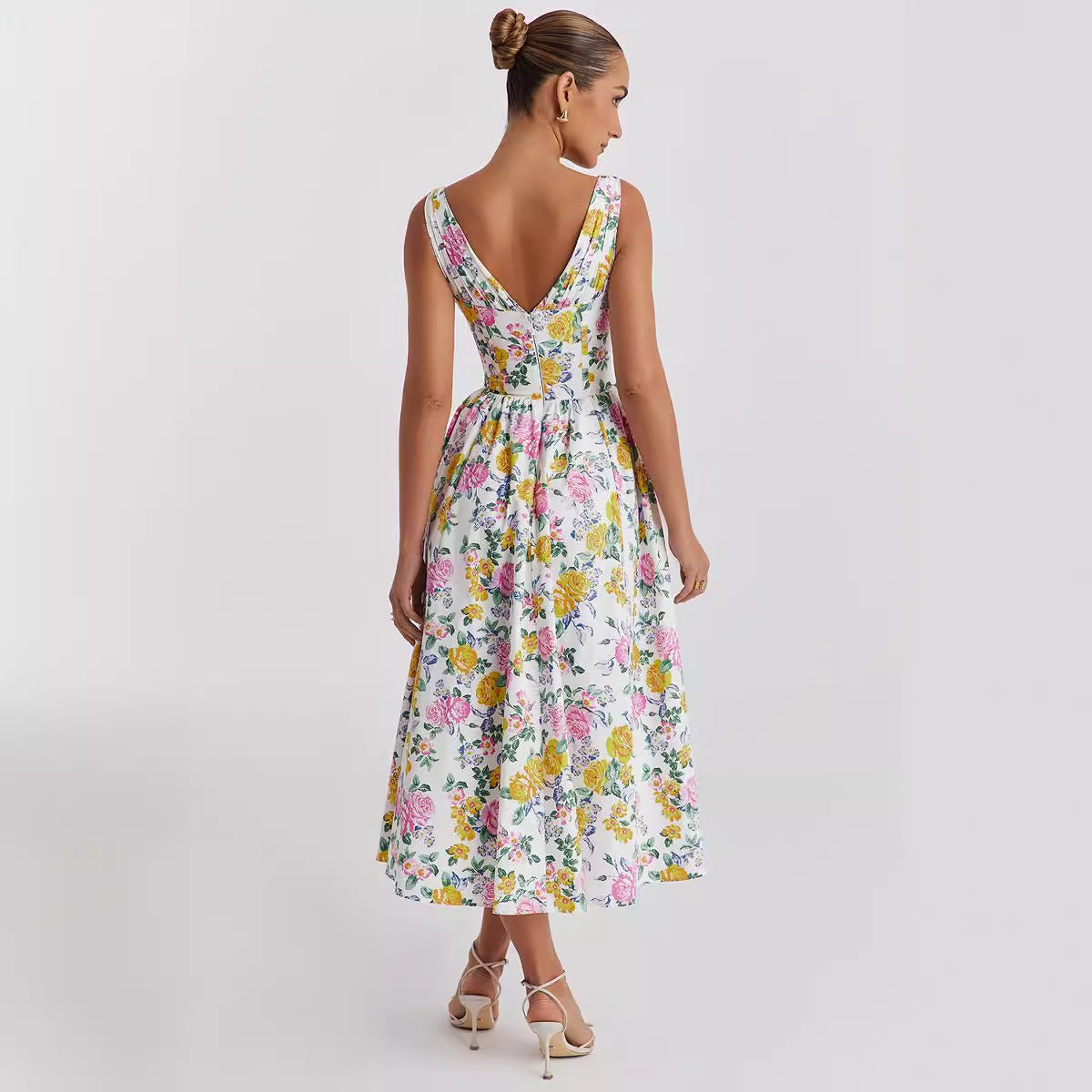 Damen Midikleid Floralmuster V-Ausschnitt Eveloria