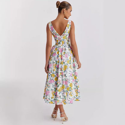 Damen Midikleid Floralmuster V-Ausschnitt Eveloria