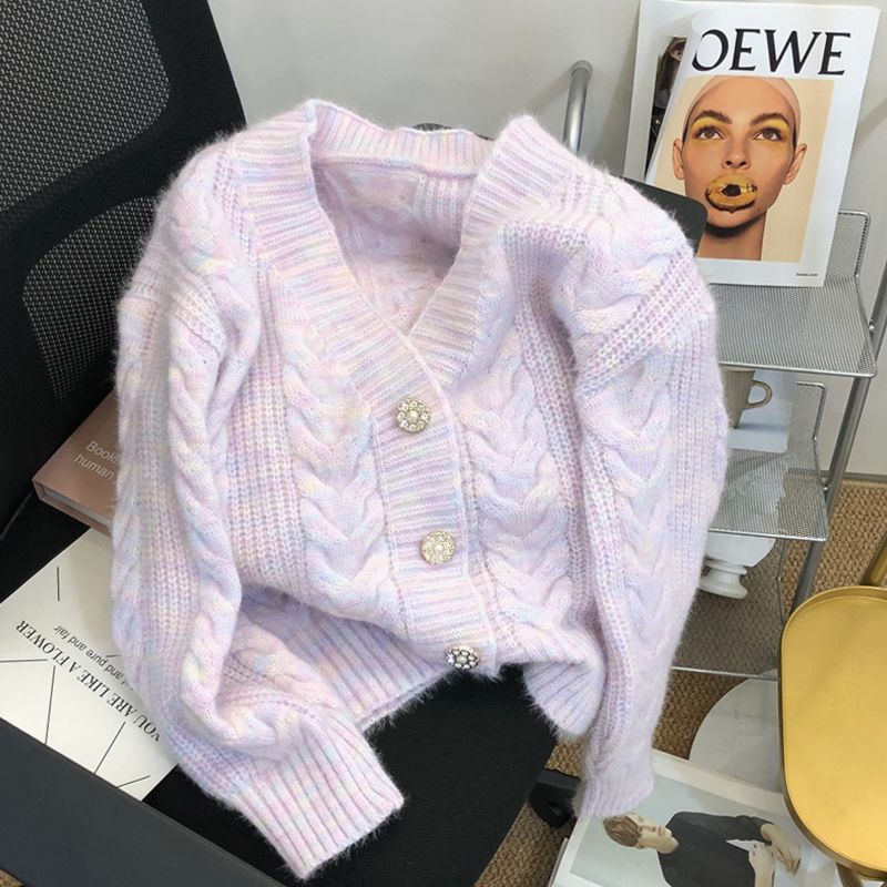 Damen Strickjacke Kuschelig Zopfmuster Edle Knöpfe Beige