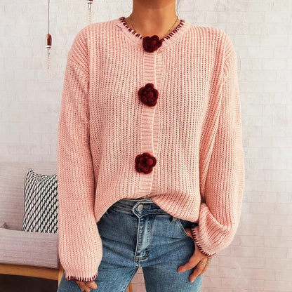Damen Strickjacke Florale Knöpfe Strukturiert Eveloria