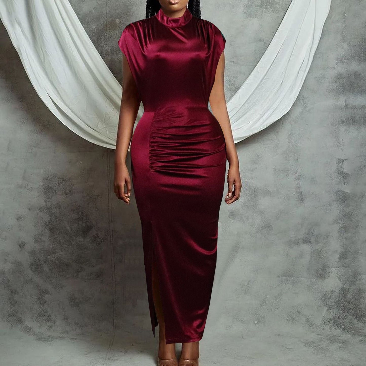 Damen Midi-Kleid Raffungen Figurbetont Eveloria