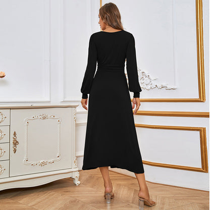 Damen Maxi-Kleid V-Ausschnitt Eleganter Schlitz Eveloria