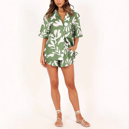 Damen Kurzarmset Floralmuster Eveloria