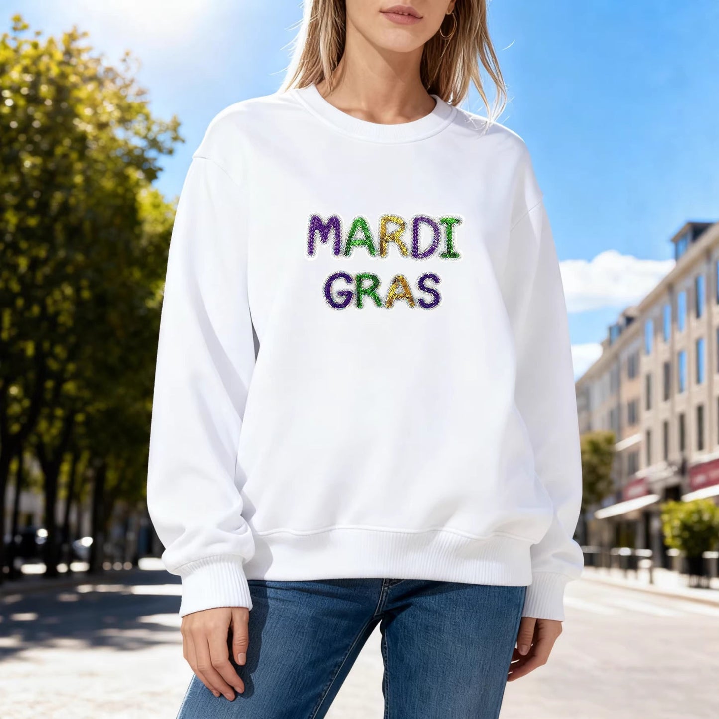 Damen Sweatshirt Mardi Gras Schriftzug Eveloria - Eveloria