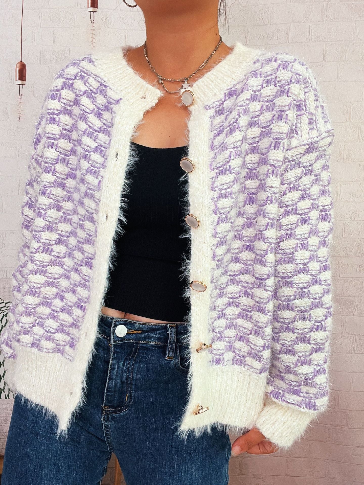 Damen Strickjacke Flauschig Lässiger Schnitt