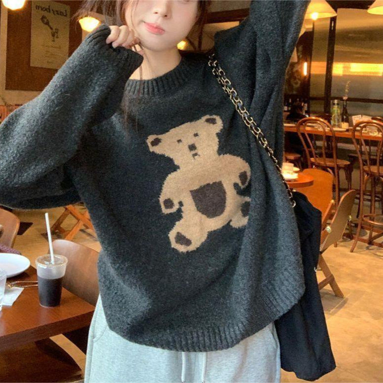 Damen Strickpullover Bär Motiv