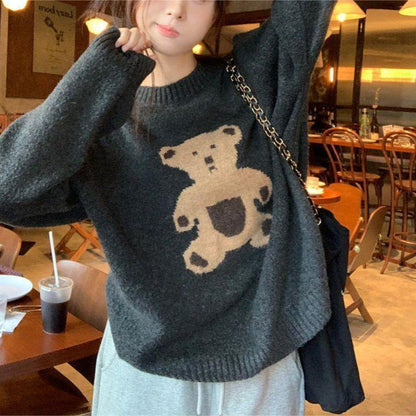Damen Strickpullover Bär Motiv