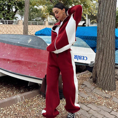 Damen Sportset Hochgeschlossener Kragen Weites Hosenbein Eveloria