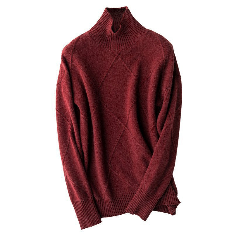 Damen Pullover Hochgeschlossener Kragen Strukturiertes Rautenmuster