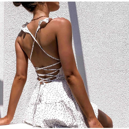 Damen Kleid mit Rüschendetails und Punktemuster