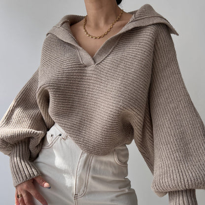 Damen Strickpullover Oversized Kuschelig Beige
