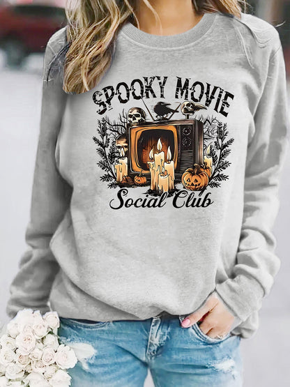 Damen Sweatshirt Spooky Film-Motiv Lässiger Schnitt Eveloria