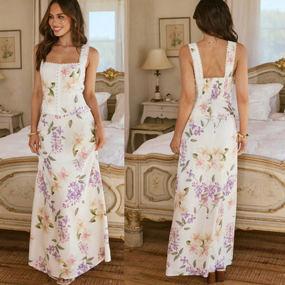 Damen Maxikleid Landhaus-Stil Floralmuster - Eveloria