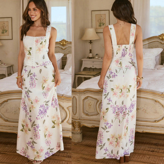 Damen Maxikleid Landhaus-Stil Floralmuster - Eveloria