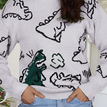 Damen Pullover Dinosaurier Motiv Lässiger Schnitt Eveloria
