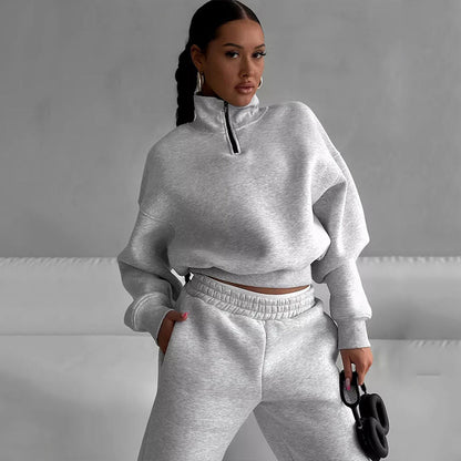 Damen Sweatshirt Hochkragen Bequem Grau Eveloria