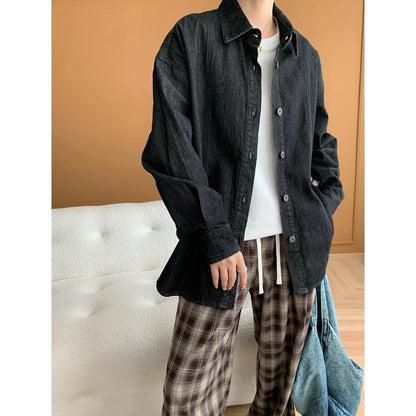 Damen Oversized Denimbluse mit Taschen und Knöpfen Blau