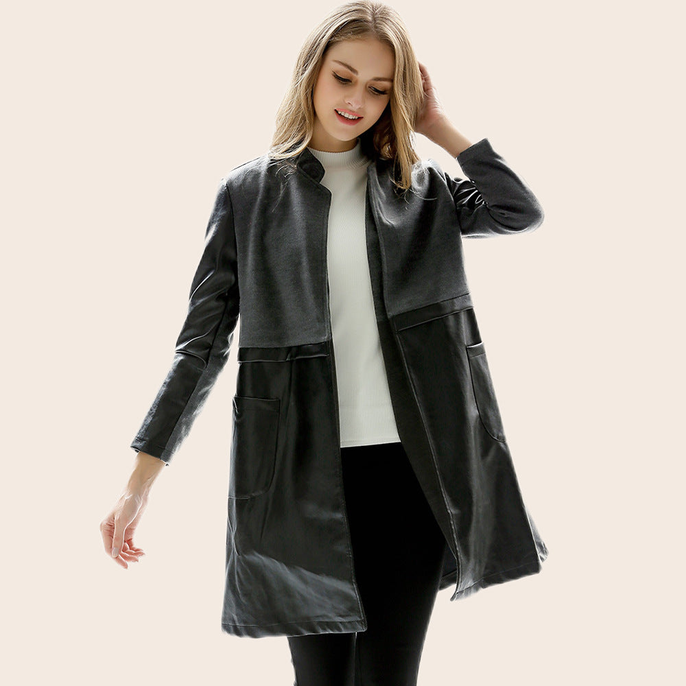 Damen Kunstlederjacke Leicht Tailliert Schwarz Eveloria - Eveloria