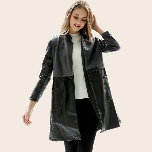 Damen Kunstlederjacke Leicht Tailliert Schwarz Eveloria - Eveloria