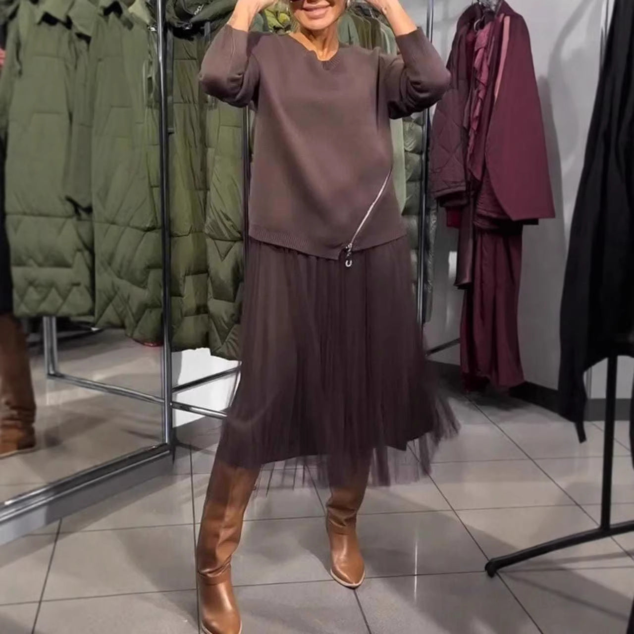 Damen Asymmetrischer Pullover mit Drapierung Eveloria