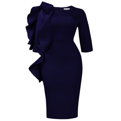 Damenkleid Asymmetrisches Rüschendesign Figurbetont Eveloria
