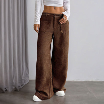 Damen Cordhose Weite Mit Taschen Hoher Bund Eveloria