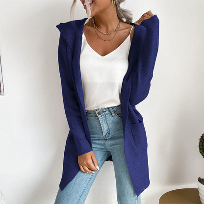 Damen Strickcardigan Lässig Hoher Kragen Offene Vorderseite Beige