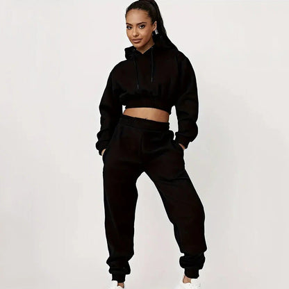 Damen Cropped Sweatanzug Elastisch Mit Kordelzug Beige