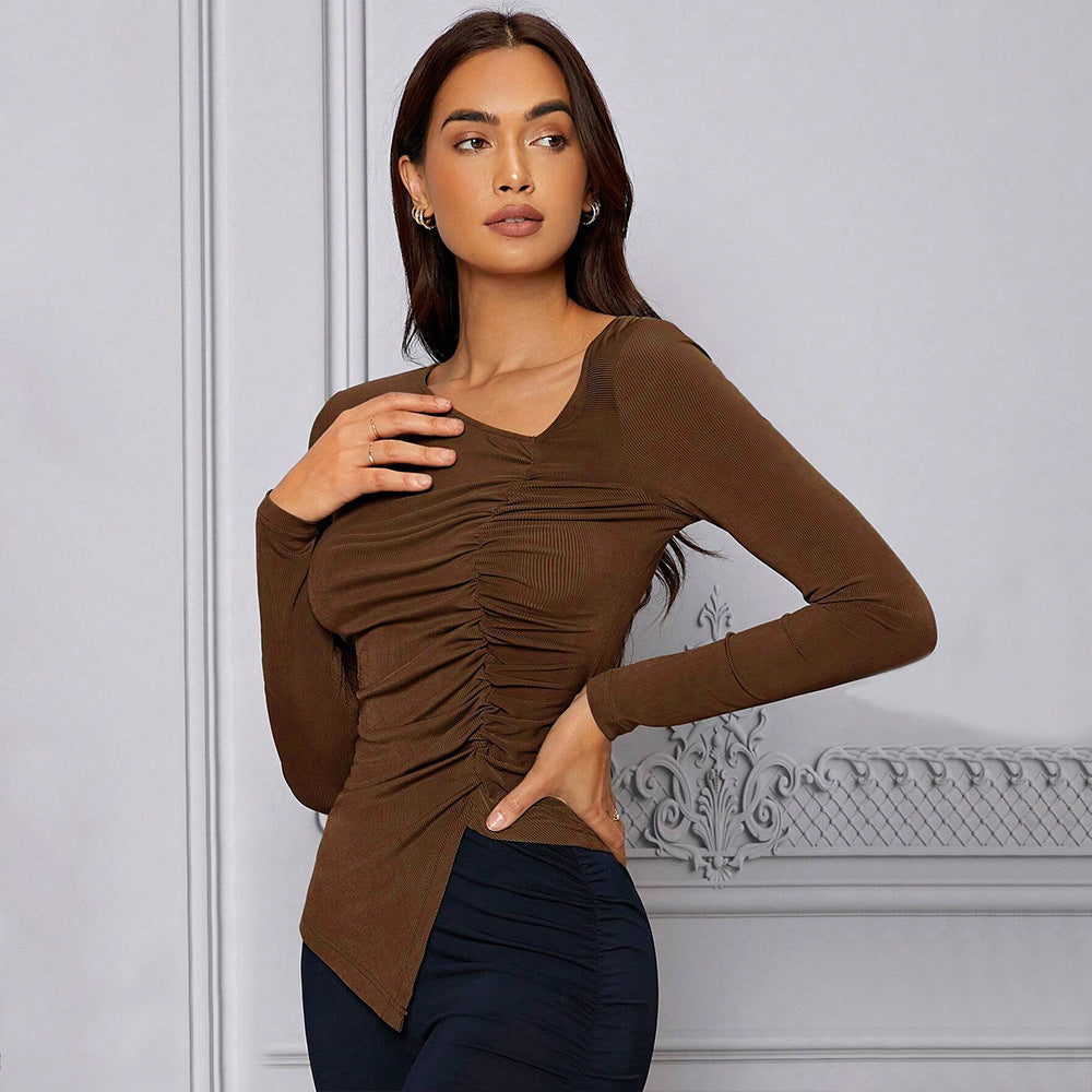 Eveloria Damen Langarmoberteil Asymmetrisch Figurbetont