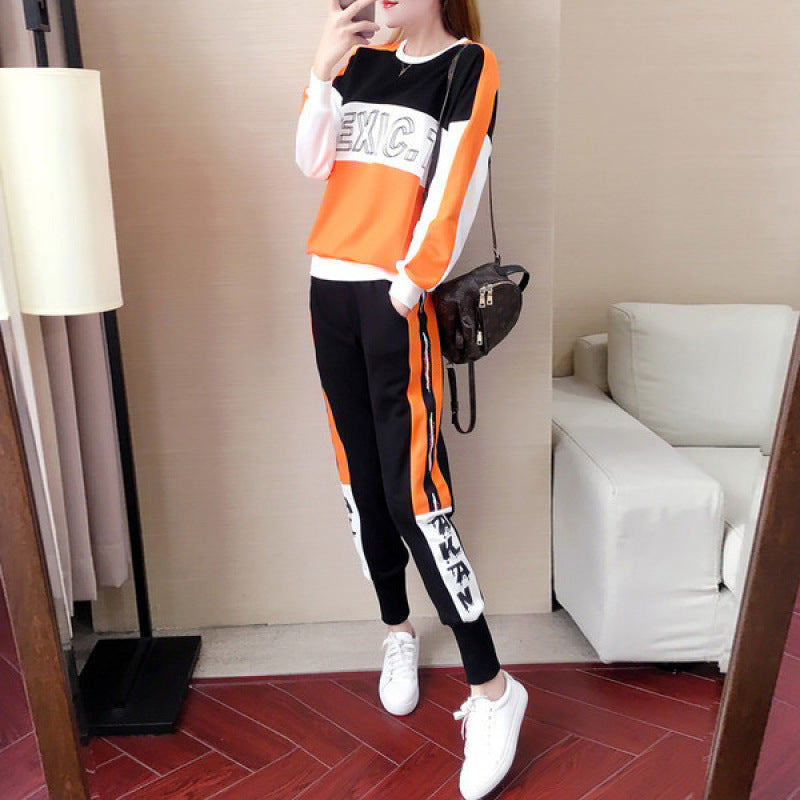 Damen Sportset Elastisch Bündchen Modisch Grau Eveloria