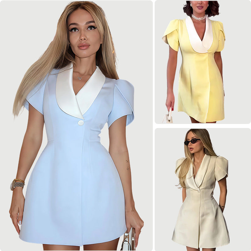 Damen Kurzkleid Blazer-Style mit Puffärmeln und Eleganter - Eveloria
