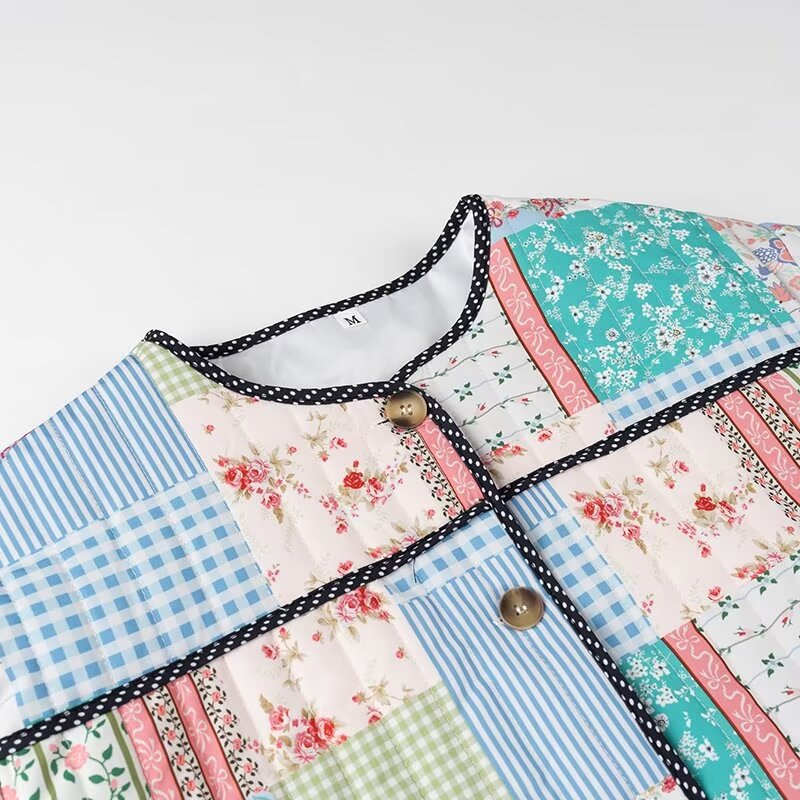 Damen Patchworkjacke Stilvolles Design Praktische Taschen