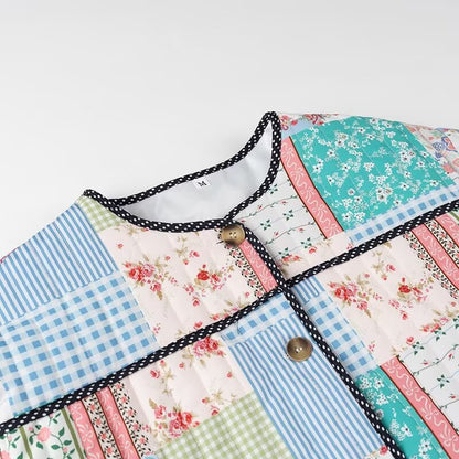 Damen Patchworkjacke Stilvolles Design Praktische Taschen